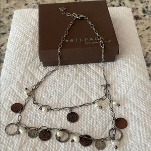 SILPADA Sterling freshwater pearl, brass necklace